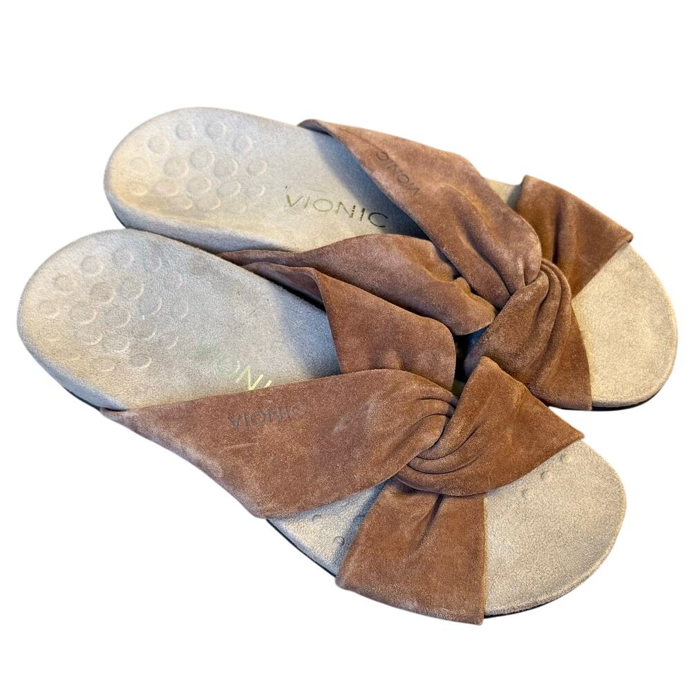 Vionic Shelley Sandal Suede Leather Comfort Arch Support Slip-On Tan Women's 8